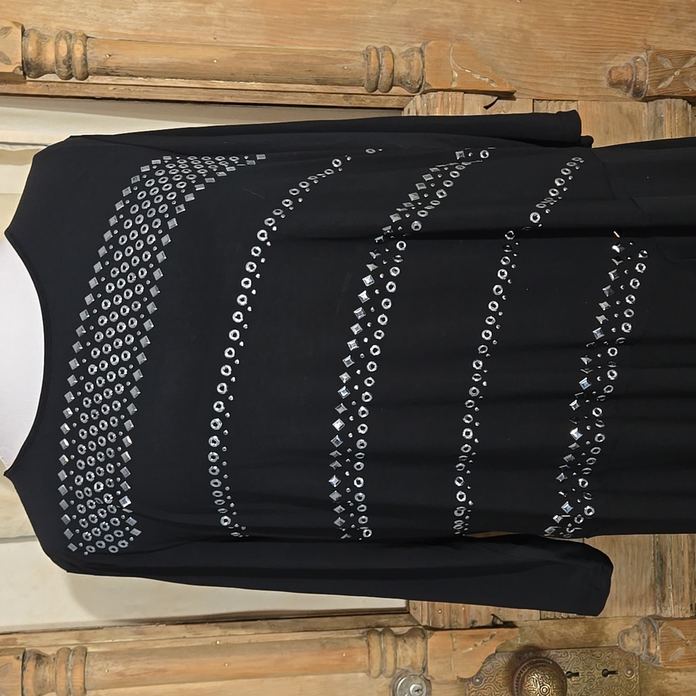 Spense Black and Silver Pleated 3/4 Sleeve Dress In Size 18W - Picture 2 of 9